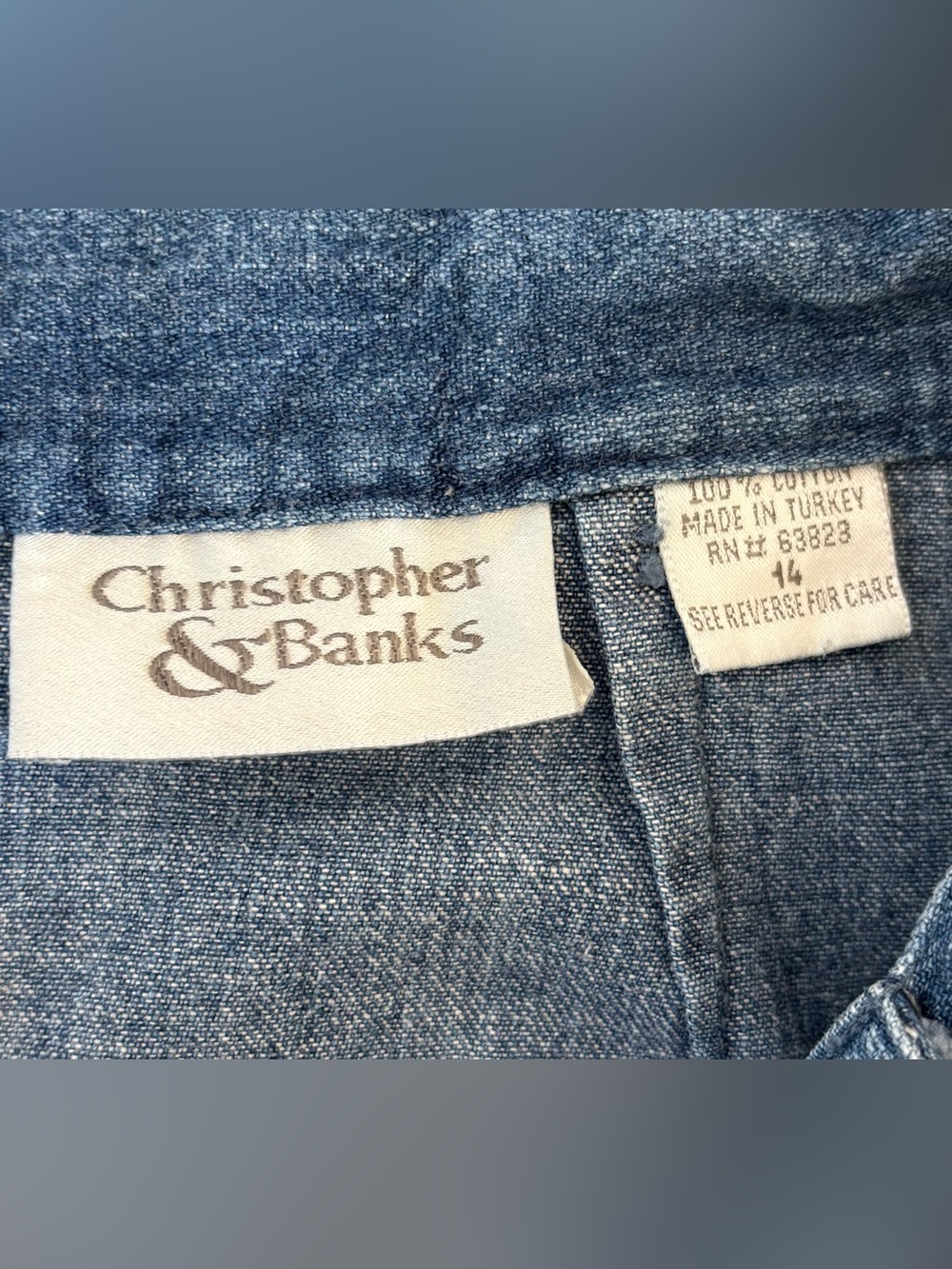 Vtg Christopher & Banks Floral Embroidered Blue Denim Maxi Jean Skirt Womens 14 - Picture 9 of 10